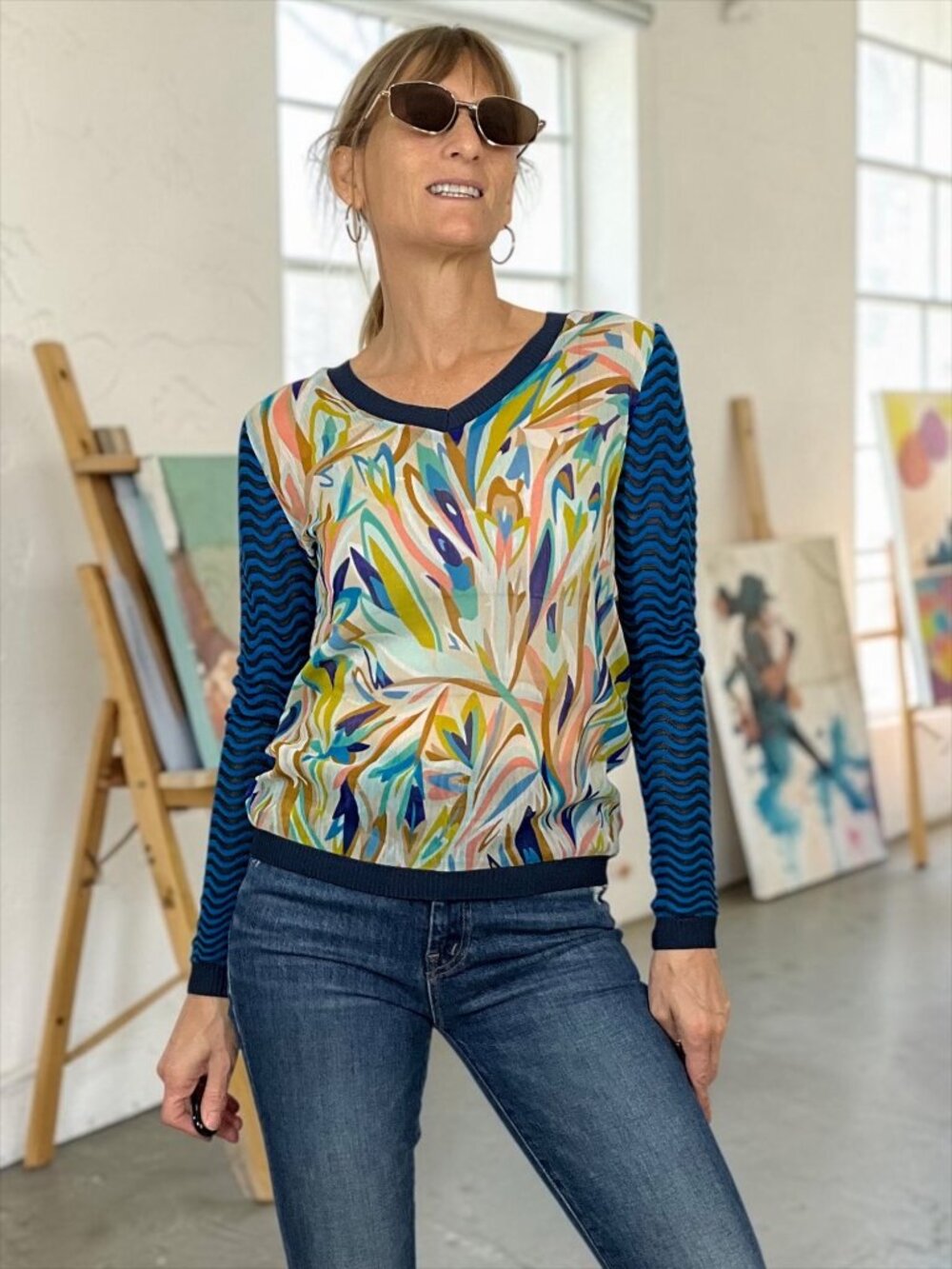 Missoni For Target Mixed Media V Neck Sweater S Blue NEW